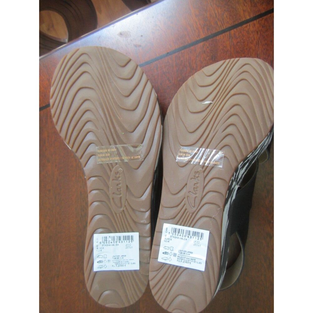 Clarks Stasha Hale Black & White Wedge Sandals Slingback  Women's 5 1/2 - Picture 5 of 5